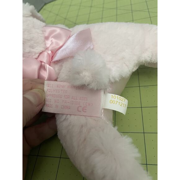 Bearington Baby Collection Bunny Tail Rabbit Plush Toy Rattle Laying Lovey Satin - Picture 10 of 11